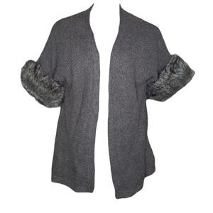 KENAR alpaca blend furry cuff open‎ front neutral knit cardigan sweater M